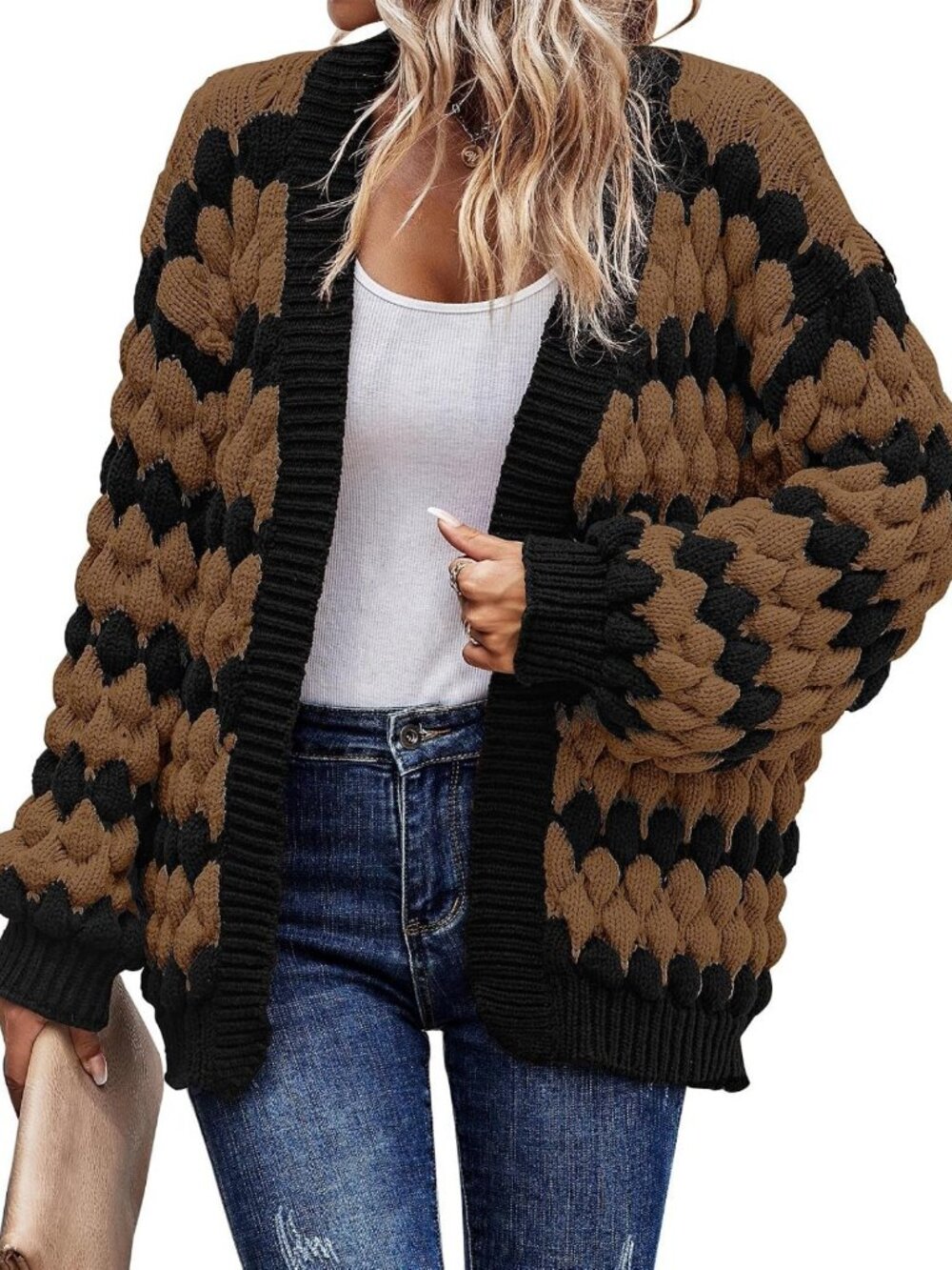 Cozy Women's Open Front Chunky Cable Knit Cardigan - Perfect for Fall & Winter